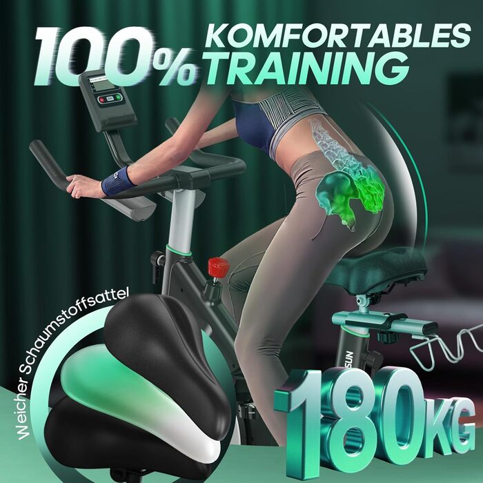 Ергометр DMASUN для дому з регульованим магнітним опором, стійкою для гантелей, важким маховиком, LCD-монітором, регульованою висотою, фітнес-велосипед до 180 кг, зелений [2026 Модель]
