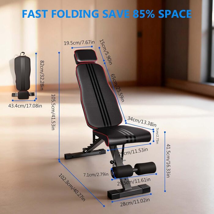 Складана лава для тренувань Hantelbank, 300 кг, регульована, багатофункціональна, для всього тіла