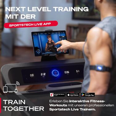Бігова доріжка Sportstech sTread Pro/Lite – складаний, до 20 км/год, кут нахилу 15-17%, вантажопідйомність 150 кг, LED-дисплей, сумісність з додатком, тихий 7PS двигун, велика площа для бігу, німецька якісна марка sTread Lite