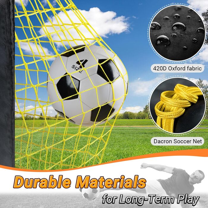 Ворота для футболу Happy Jump Pop-Up - складані для дітей та дорослих | 1 або 2 ворота: 120x90 / 152x110 / 213x152 см | З м'ячем, насосом, конусами та мішенню | Для саду та подарунка