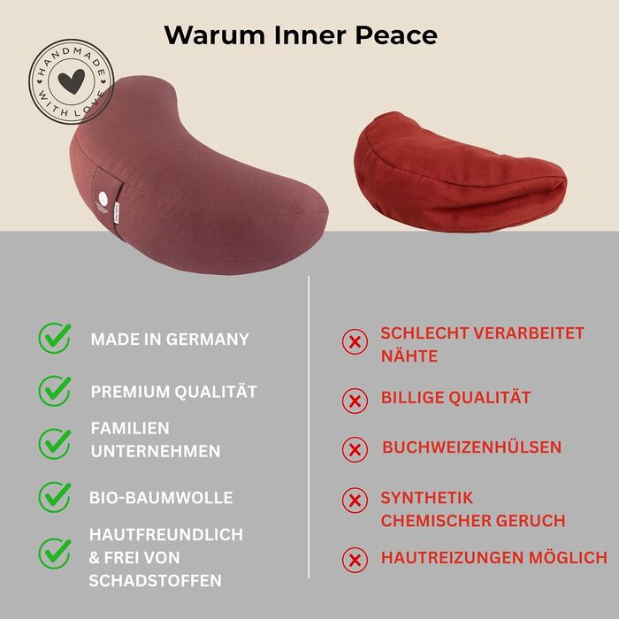 Подушка для йоги та медитації Inner Peace Halbmond 42x20 см, органічна бавовна (Waldbeere), гречане лушпиння