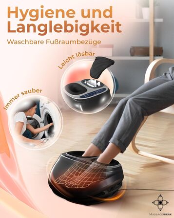 Електричний масажер для ніг MASSAGEWERK® Premium з EMS, шиацу, вібрацією та підігрівом, для покращення кровообігу, знеболення при п’ятковій шпорі та невропатії, до розміру 45
