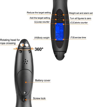 Скакалка TOQIBO з лічильником калорій та антиковзними ручками для тренувань, фітнесу, боксу та схуднення (для дітей та дорослих)