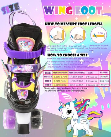 Дитячі ролики Єдиноріг для дівчаток та хлопчиків, регульовані розміри, світлові колеса, ролики-квади для початківців, чорні