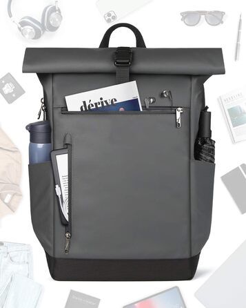 Рюкзак Inateck RollTop 25-30 л для чоловіків і жінок, велосипедний, шкільний, міський, для університету, роботи, спорту та подорожей, з відділенням для ноутбука 17