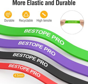 Набір еспандерів BESTOPE PRO для силових тренувань, фітнесу, підтягувань, розтяжки, йоги, пілатесу, кросфіту, чоловічий та жіночий, 4 шт. (червоний, чорний, фіолетовий, зелений)