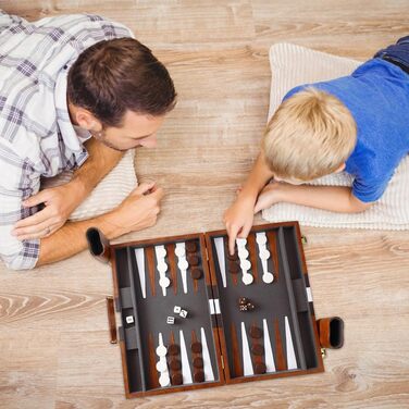 Набір для гри в шашки JOAASU, 11' дорожній, у кейсі, з шаховими фігурами та кубиками, для дорослих, дітей, любителів кемпінгу та мандрівників (Коричневий)