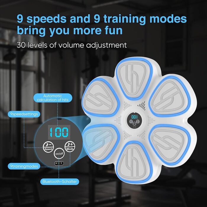 Музична боксерська машина Doramier з Bluetooth, LED-підсвічуванням та 2 парами рукавичок. 9 режимів тренування, підрахунок ударів, для дорослих та дітей.