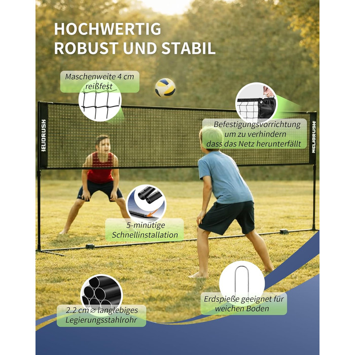 Мережа для бадмінтону та волейболу, регульована висота 3/4/5м, сталевий каркас, HDPE, для саду, пляжу, басейну, дітей та дорослих, 500 см, чорна