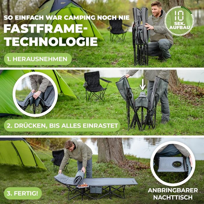 NORDICTRAILS Кемпінгове ліжко NORDICTRAILS - XXL розкладне ліжко для кемпінгу | Зручне, легке та широке для відпочинку на природі | Гостьове ліжко, ліжко для риболовлі, розкладне ліжко з суперм'яким матрацом. Сіре.