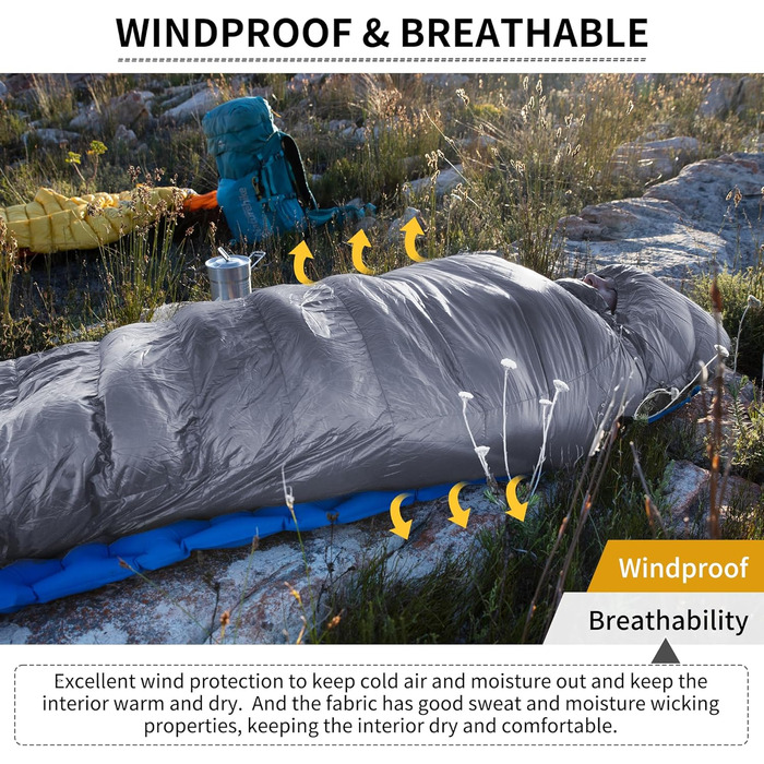 Спальний мішок Naturehike 750FP, 4 сезони, теплий зимовий, ультралегкий, для кемпінгу (CW700/Сірий/L)