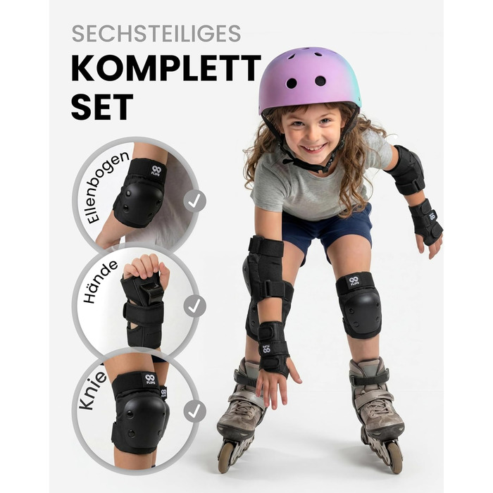 Захист для колін та ліктів 99FLIPS для дітей (3-12 років) - комплект для роликів, скейту, самокату (XS/S/M, чорний)