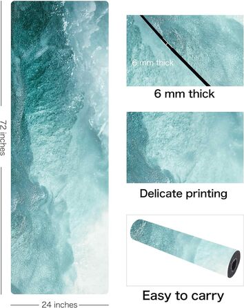 Килимок для йоги LaiEr, неслизький, екологічний, з ручкою для перенесення, товщина 6 мм, 183 x 61 см, для йоги, пілатесу та фітнесу (Water)