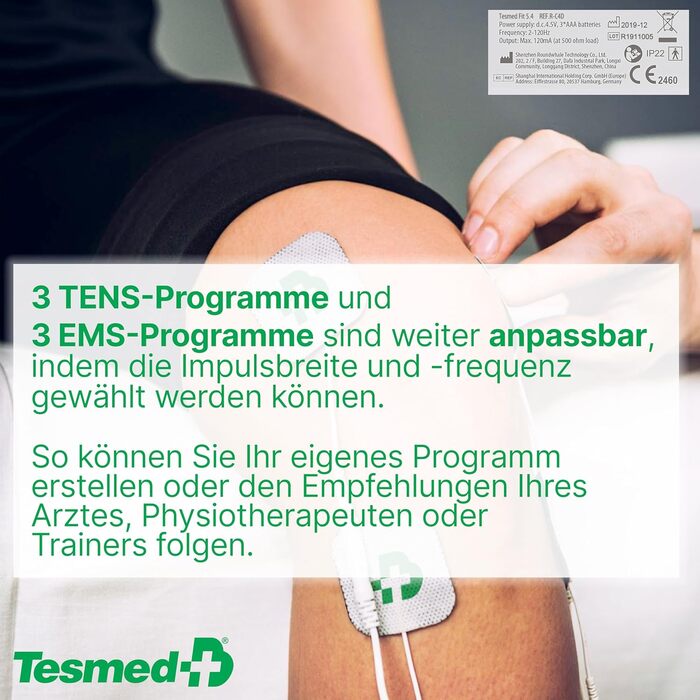 Електростимулятор TESMED Fit для EMS, TENS, масажу (3 в 1): 22 програми, 6 регульовані, для зняття болю та стимуляції м'язів живота, сідниць та грудей (Fit 5.4 з 4 електродами)