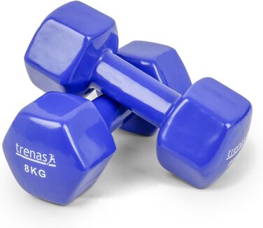 Гантелі TRENAS Hexagon 2 x 8 кг, набір для фітнесу та силових тренувань, для жінок і чоловіків, для дому та спортзалу