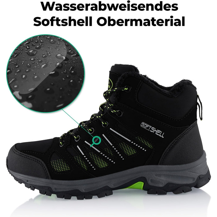 Черевики для ходьби Softshell для жінок та чоловіків, зимові, утеплені, чорно-зелені (38 EU)