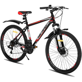 Гірський велосипед Hiland MTB 26/27,5 дюймів з алюмінієвою рамою, дисковими гальмами, спицевими колесами, для підлітків і дорослих, чорний/білий/червоний