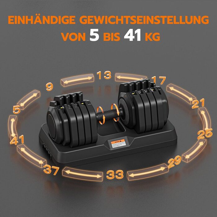 Набір гантелей Dripex: 11 кг, 24.5 кг, 41 кг. Регульовані диски, антиковзні ручки, підставка. Для фітнесу, окремо або пара. 41 кг x2 (10 рівнів налаштування)