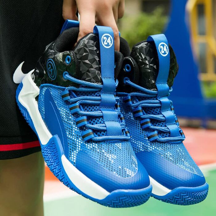 Дитячі баскетбольні кросівки Kinder: високий верх, амортизація, легкі, антиковзаючі, дихаючі, для активного відпочинку, унісекс, 36 EU, чорно-сині