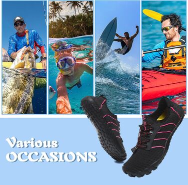 Чоловічі та жіночі аквашузи для плавання та серфінгу, швидко сохнуть, чорно-рожеві (36 EU)