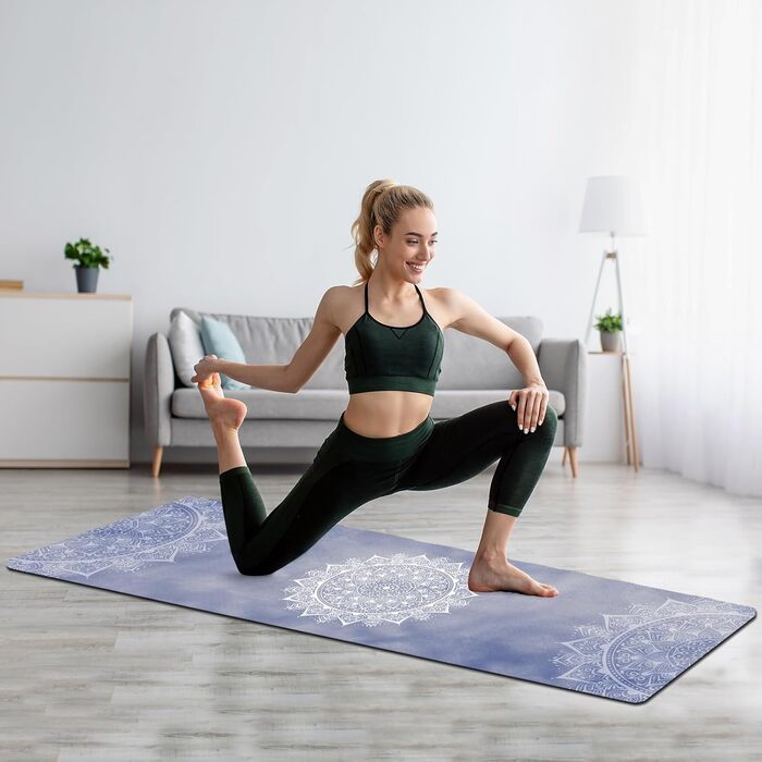 Йога мат Haquno Extra dicke 6 мм - неслизька тренувальна килимок для HIIT, Pilates, домашніх тренувань та з безкоштовним ремінком для перенесення, чорний (Mandala Blue)