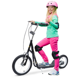 Дитячий самокат HOMCOM 16 дюймовий самокат Kick Scooter з гальмами для дітей від 5 років, кікборд чорний 135x58x92-100 см