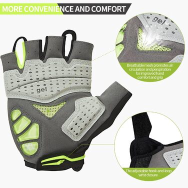 Велосипедні рукавички OuKe для чоловіків та жінок з гелевою підкладкою, дихаючі літні рукавички напівпальці для гірського велосипеда, шосе, фітнесу та активного відпочинку (зелені, S)