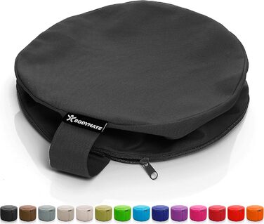 Йога подушка BODYMATE кругла 31см, 13см, з наповнювачем з лушпини гречаної, знімний чохол 100% бавовна, для медитації та сидіння, чорна