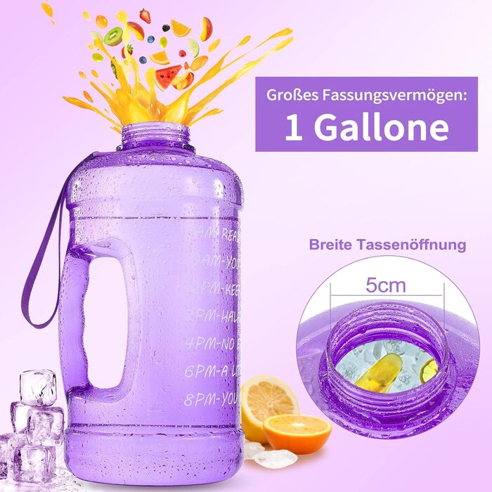 Велика пляшка для води TITIROBA 3,78 л з трубочкою, BPA-free, для спорту, фітнесу, школи