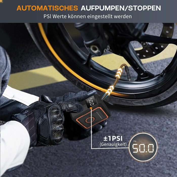 Електричний компресор ATOVANKA 150PSI для велосипеда, авто, мотоцикла та м'ячів, портативний, акумулятор 2400mAh, LED-дисплей
