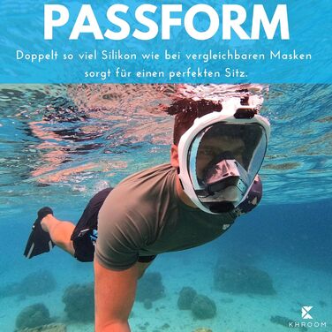 Маска для снорклінгу Khroom Seaview Pro для дорослих, повнолицьова, біла (L/XL) - безпечна CO2 захист
