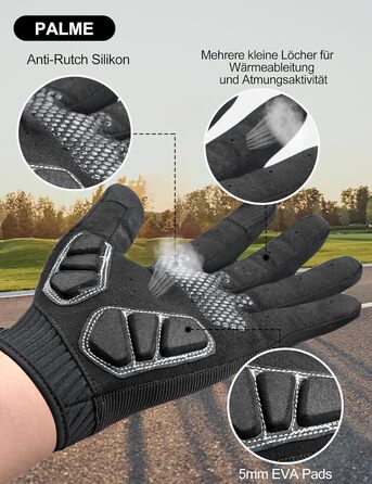 Велосипедні рукавички KUTOOK: антиковзаючі, амортизуючі, з підтримкою сенсорного екрану. Ідеально для MTB, шосе, гонок, даунхілу та хайкінгу (Чорний, L)