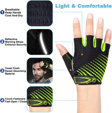 Велосипедні рукавички з відкритими пальцями, дихаючі, з неслизьким покриттям та амортизацією, короткі, літні, MTB, для чоловіків та жінок, розмір M, зелені
