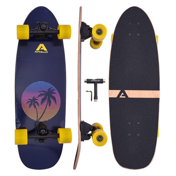 Apollo Surfskate Pro: Лонгборд для дорослих та дітей (Miami Sunset) | Круїзер для стрітсерфінгу, карвінгу та пампінгу | Якісна Surf Skate вісь