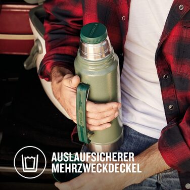 Термос Stanley Classic Legendary 1L Hammertone Green - Збереження тепла/холоду 24 години, з нержавіючої сталі, BPA Free, для подорожей