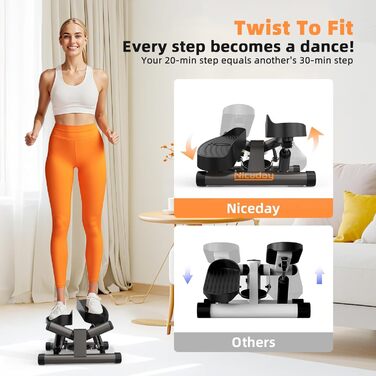Міні степер Niceday для дому, 2-в-1 зі скакалкою – тихий тренажер до 100 кг для тренування ніг, рук, сідниць, регульований опір, компактний фітнес-тренажер Twist