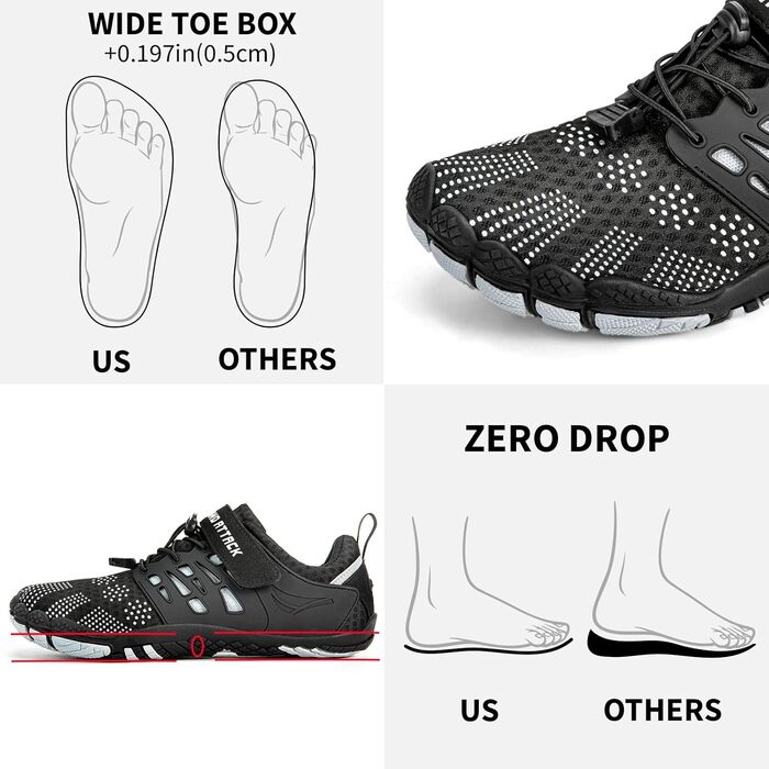 Чоловічі шкарпетки Grand Attack Barfußschuhe, мінімалістичні крос-тренери, підошва Zero Drop, широка передня частина, чорний, 39 EU, Zt608