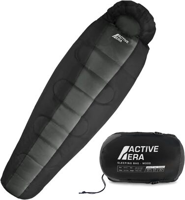 Сплячий мішок Active Era Mumienschlafsack: зимовий, літній, водонепроникний, легкий, температурний режим -10°C до 10°C, компактний, для кемпінгу (Чорний)