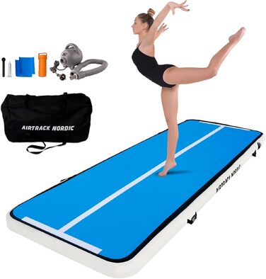 Гімнастичний надувний мат для гімнастики та йоги AirTrack Nordic Home Special Edition (3м/4м/5м/6м/7м/8м) з насосом, блакитний