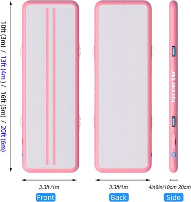 ALIFUN Гімнастичний надувний мат та акробатики надувний, 2/3/4/6 м, 10/20 см товщина, з насосом, для дому, фітнесу, тренувань, челедингу, басейну, світло-рожевий, 300x100x15 см