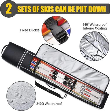 Сумка для лиж Partage з роликами, водонепроникна, міцна тканина Oxford 600D, регульована довжина до 200 см, зручна у зберіганні та транспортуванні, для чоловіків