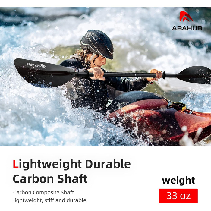 Карбонове весло Abahub для каяка 230см/220-240см, регульоване, з ремінцем, для каякінгу, каное, човна, карбоновий держак, пластикове лопато, різні кольори