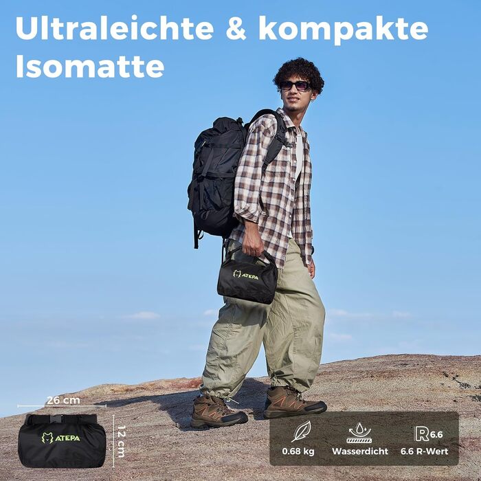 ATEPA ThermAir Ultraleichte Isomatte: Каремат для кемпінгу та хайкінгу, R-6, 11 см, 183x64 см, блакитний