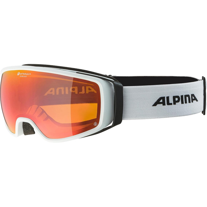 ALPINA DOUBLE JACK PLNT Q-LITE - Дзеркальна лижна маска OTG з посиленим контрастом, 100% UV-захистом для дорослих, універсальний розмір, біла матова