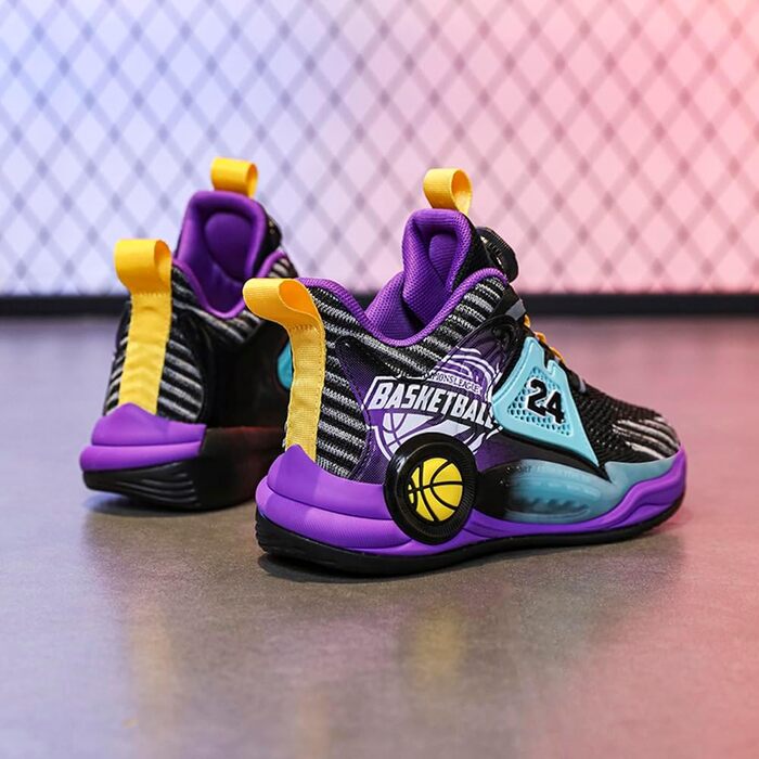 Дитячі баскетбольні кросівки Kinder - High-Top з амортизацією, легкі, антиковзкі, дихаючі, унісекс (33 EU, Чорний/Фіолетовий)