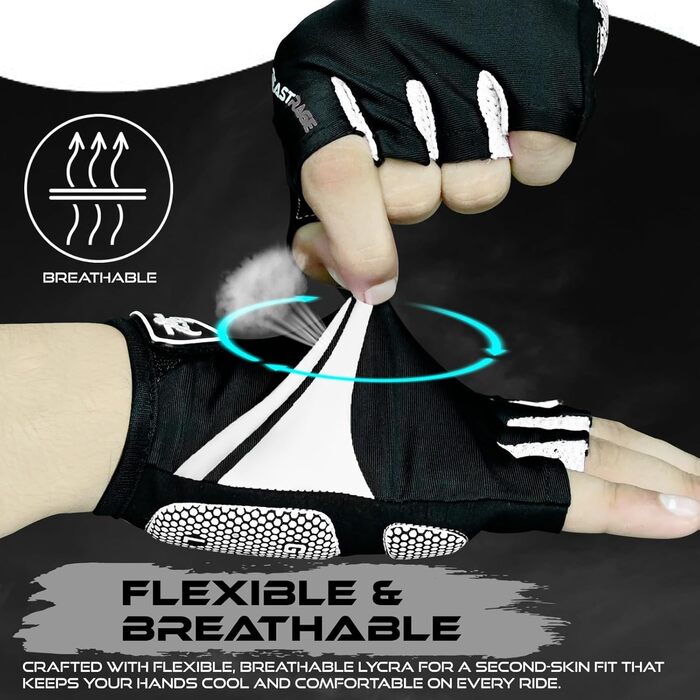 Велосипедні рукавички BEAST RAGE без пальців для жінок та чоловіків, дихаючі, з антиковзною долонею, амортизація, гелеві подушки, для шосе, MTB, маунтінбайкінгу, білі, розмір L