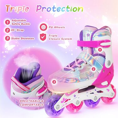 Дитячі ролики Nattork для дівчаток, регульовані, розмір 27-31 EU, рожеві, з бабочками