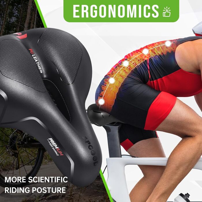 Велосипедне сідло SPGOOD: зручне, ергономічне, з м'якою піною пам'яті, амортизуюче, дихаюче, водонепроникне, для жінок та чоловіків, 25*21 см