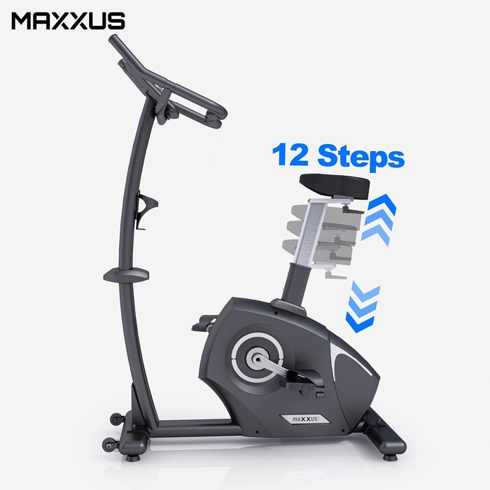 Велотренажер MAXXUS 4.2 з магнітною системою гальмування, 160 кг, 12 програм, 16 рівнів навантаження, 9 кг маховик, LCD-дисплей, Bluetooth, домашній фітнес-велосипед