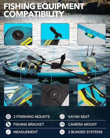 Надувна SUP-дошка Flypark Fishing&Family 3,5 м, 195 кг, з камеротримачем і ременем, екстра широка, для риболовлі та сімейного відпочинку